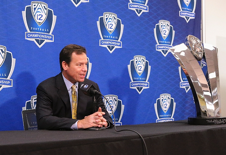 121129 Pac-12 Fri SA-020.JPG - Nov 29, 2012; Stanford, CA, USA; UCLA coach Jim Mora at the press conference prior to the 2012 Pac-12 championship at Stanford Stadium.